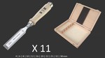 Coffret bois de  11 ciseaux à bois polie – manche bois de charme - 6 à 30 mm MHG