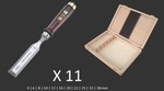 Coffret bois de  11 ciseaux à bois polie – manche bois de charme brun - 6 à 30 mm MHG