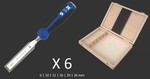 Coffret bois de 6 ciseaux à bois polie – manche bi-matière ergonomique et anneau de percussion - 6 à 26 mm MHG